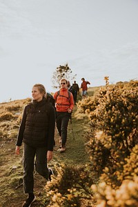 Friends hiking together, outdoor activity