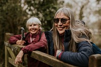 Senior women trekkers, countryside, outdoor travel