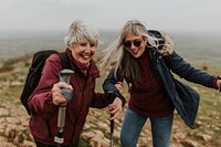 Senior women hiking on mountain