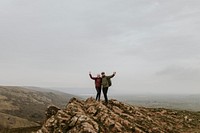 Happy senior couple on mountain top