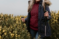 Knitted shirt mockup, hiking outfits psd