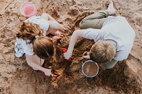 Kids playing sand, Summer vacation photo