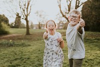 Happy siblings in the garden