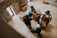 Moving service workers joining hands