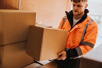 Moving worker unloading boxes from truck