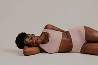 African American woman wearing sportswear, studio shoot