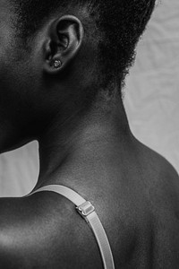 African woman neck, closeup black & white photo