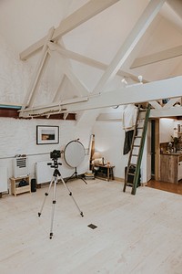 Aesthetic photography studio, camera on tripod