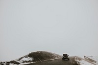 Snowy countryside road background, travel aesthetic