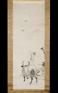 Boy Riding Water Buffalo (right of a pair) during late 17th&ndash;early 18th century painting in high resolution by Hanabusa Itcho. Original from the Minneapolis Institute of Art. Digitally enhanced by rawpixel.. Original from the Minneapolis Institute of Art.