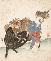 Woman from Ohara Leading a Laden Ox (early 1820s) print in high resolution by Keisai Eisen. Original from Los Angeles County Museum of Art.