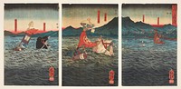 The Battle at Uji River (1849) print in high resolution by Utagawa Kuniyoshi. Original from the Museum of New Zealand Te Papa Tongarewa. 