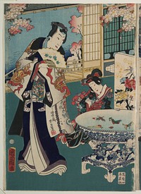 Flower performance (1862) print in high resolution by Toyohara Kunichika. Original from the Library of Congress. 