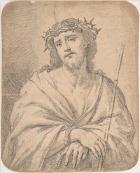 Man of Sorrows, after Guido Reni (recto); Studies of arm and hands (verso), Anonymous, Italian, Roman-Bolognese, 17th century