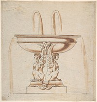 Design for a Fountain: Bowl Supported by Two Sphynxes, Anonymous, Italian, Bolognese 18th century artist