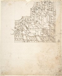 1/4 Design for a Painted Ceiling, with the Arms of a Cardinal in the Corner, Anonymous, Italian, Piedmontese, 18th century