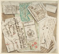 Trompe l'Oeil Design Including Bills, Calling Cards, an Etching, a Map etc.