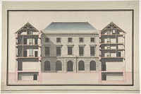 Design for the Collège de France, Paris: Elevation of Court Front with Traverse Sections Through Side Court Wings