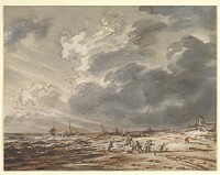 The Beach at Scheveningen (?), with Strollers by Simon Andreas Krausz