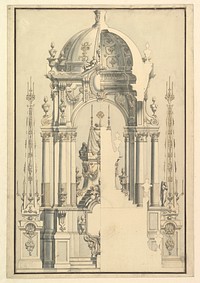 Elevation and Section of the Catafalque for Anna Cristina, Wife of Carlo Emanuele III of Savoy, Workshop of Giuseppe Galli Bibiena