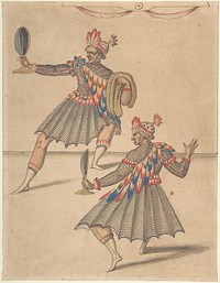 Drawing of Two 'Americans' for Ballet de la Douairière de Billebahaut by Daniel Rabel