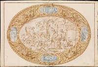 Design (Full-Scale Working Drawing) for a Large Oval Silver Dish with Silver Gilt Border Showing Vulcan's Forge, attributed to Giovanni Giardini