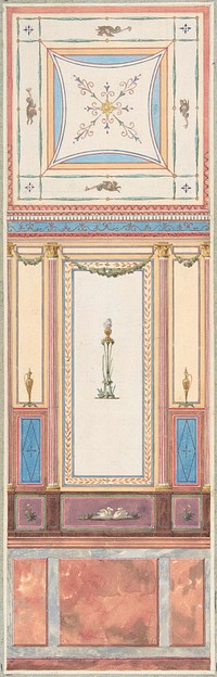 Design for Wall Paneling and Ceiling in Pompeiian Style, The Deepdene, Dorking, Surrey by Jules Edmond Charles Lachaise and Eugène Pierre Gourdet