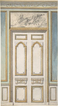 Design for Single Door and Overdoor Panel with Cupids Bearing a Violin by Jules Edmond Charles Lachaise and Eugène Pierre Gourdet