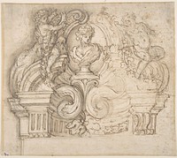 Design for an Overdoor or the Top of a Niche with a Bust and Garland-bearing Putti  by Giovanni Battista Foggini