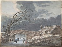 Winter Landscape with Skaters on a Frozen Canal 