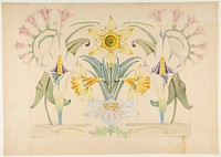 Flower Design: Daffodils and Calla Lilies by Anonymous, French, 19th century