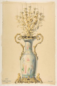 Design for a Chinese-Style Porcelain Candelabra, Anonymous, French, 19th century