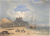 Bamborough Castle from the Northeast, with Holy Island in the Distance, Northumberland  by John Varley