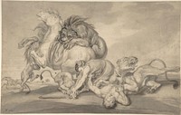 Lions Attacking Two Men and a Horse, attributed to James Ward