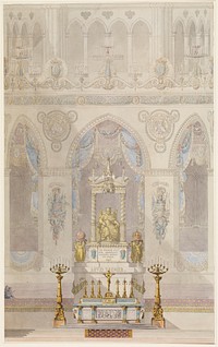 Interior Elevation of Reims Cathedral with a Statue of King Louis I and an Altar placed at Front