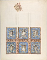 Carved and Painted Ceiling with Six Figural Medallions, for Cleish Castle by John Gregory Crace