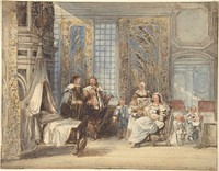 Scene with Family and Guest in Seventeenth-century Interior, attributed to Joseph Nash