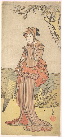 Iwai Kiyotaro as a Woman Standing under a Plum Tree by Katsukawa Shunkō