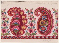 Textile Design with Paisley Motifs and Garlands of Berry Sprays and Stylized Flowers