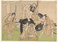 Kabuki Actors Ichikawa Yaozō II, Nakajima Mihoemon II, Ichikawa Ebizō III, and Ichimura Uzaemon IX in the Play Sugawara’s Secrets of Calligraphy (Sugawara denju tenarai kagami) by Katsukawa Shunshō