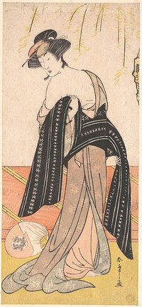 The Actor Nakamura Riko as an Oiran Tying Her Obi