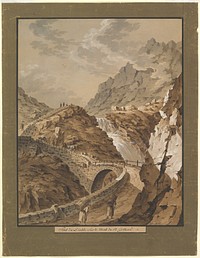 Devil's Bridge toward the Gothard Mountain in Switzerland by Franz Xaver Triner
