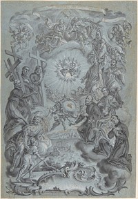 A Study for a Frontispiece: The Trinity and Saints surrounding the Sacred Hearts of Christ and the Virgin Mary, a Coastal Landscape Below by Vitus Felix Rigl