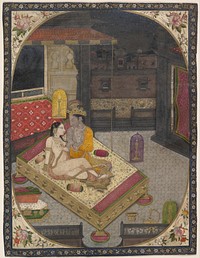 Radha and Krishna on a Bed at Night, India (Punjab Hills, Sirmur)