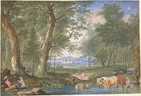 Landscape with Cows in a Brook by Felix Meyer