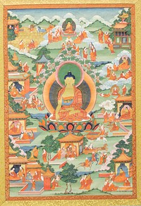 Tangka with Buddha Seated on Lotus Pedestal, Tibet