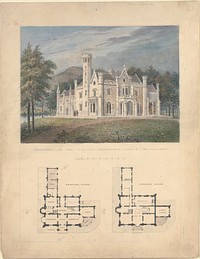 Villa for Robert Donaldson, Fishkill Landing, New York (perspective and plans)  by Alexander Jackson Davis