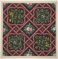 Design for wallpaper featuring flowers and latticework