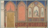 Elevation of a Church or Chapel with designs for ornament and a painted triptych of the Virgin Mary by Jules Lachaise and Eugène Pierre Gourdet