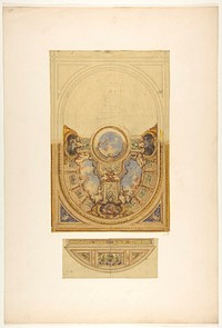 Design for the decoration of an oval ceiling with putti and garlands; with a detail of a lunette by Jules Edmond Charles Lachaise and Eugène Pierre Gourdet